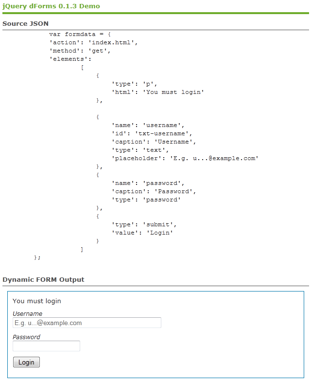 jQuery dForm Demo Screenshot
